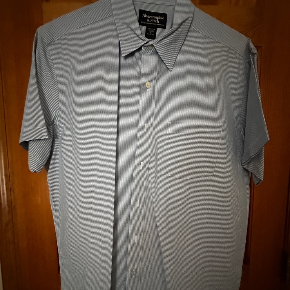 Vintage Abercrombie & Fitch Blue White Stripe Short Sleeve Shirt Large